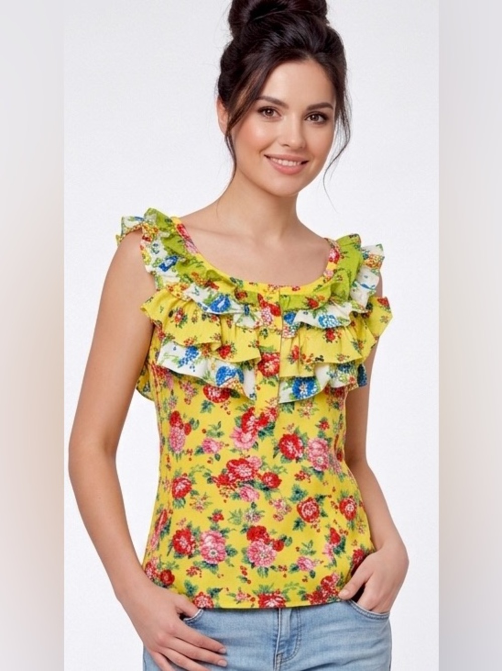 GIANNI VERSACE Floral Print Ruffle Top